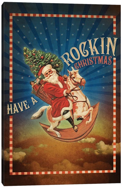 Colorful Christmas IX - Rockin Canvas Art Print - Santa Claus Art