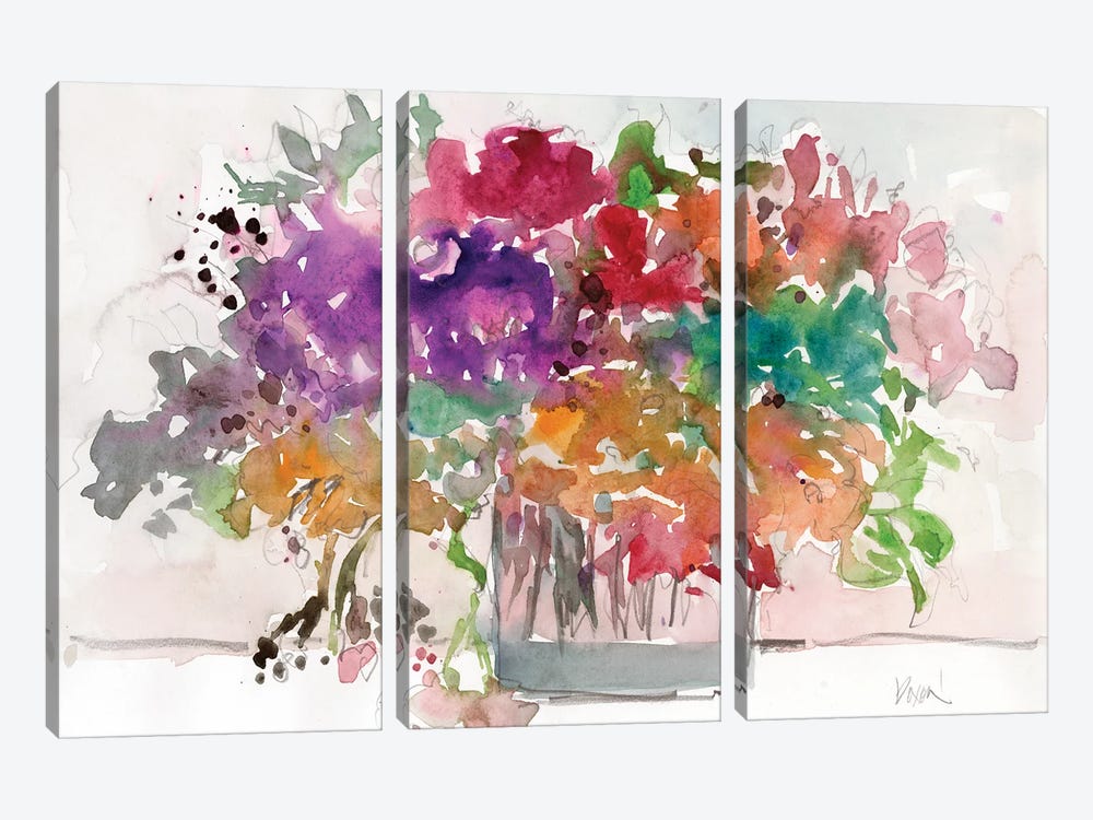 Mix Flowers I by Samuel Dixon 3-piece Canvas Art