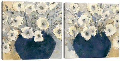 White Blossom Study Diptych Canvas Art Print - Modern Farmhouse Bedroom Art