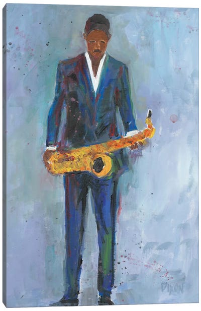 Sax In A Blue Suit Canvas Art Print - Musical Instrument Art