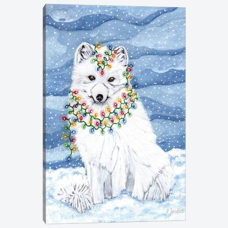 Christmas Lights Arctic Fox Canvas Print #DJA11} by Dawn Jackson Art Print