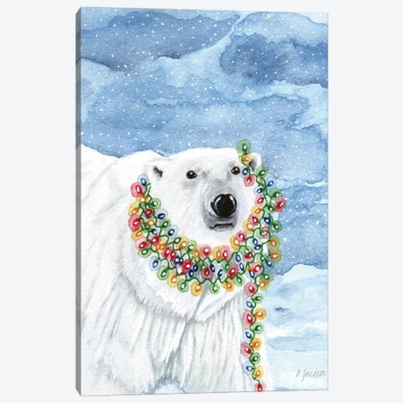 Christmas Lights Polar Bear Canvas Print #DJA12} by Dawn Jackson Art Print