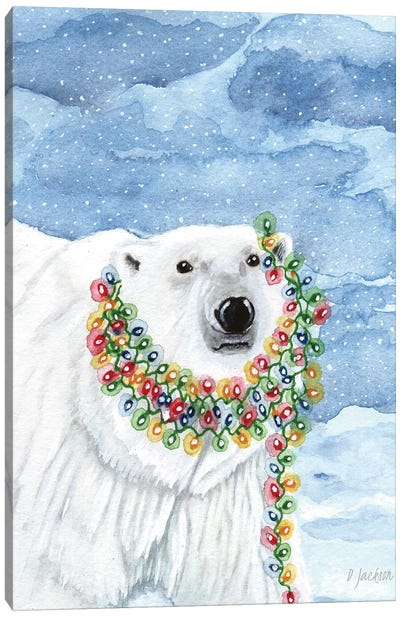 Christmas Lights Polar Bear Canvas Art Print - Dawn Jackson