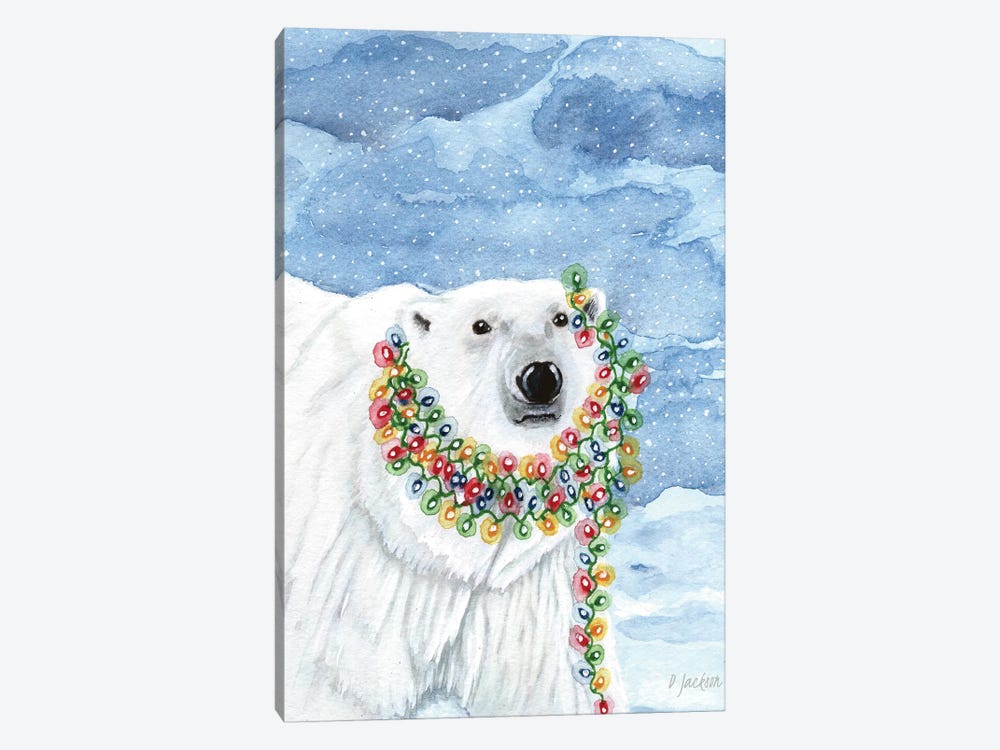 Christmas Lights Polar Bear by Dawn Jackson 1-piece Canvas Wall Art