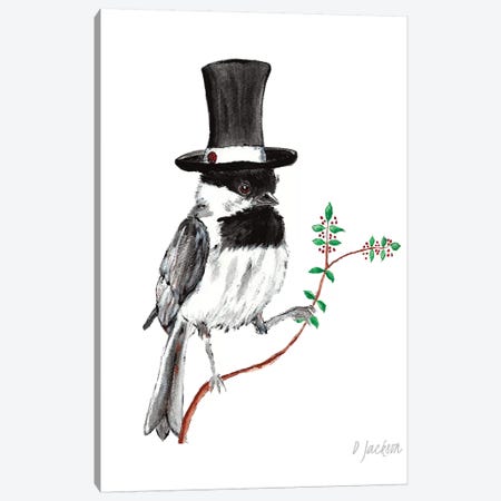 Whimsical Chickadee In Top Hat Canvas Print #DJA24} by Dawn Jackson Art Print