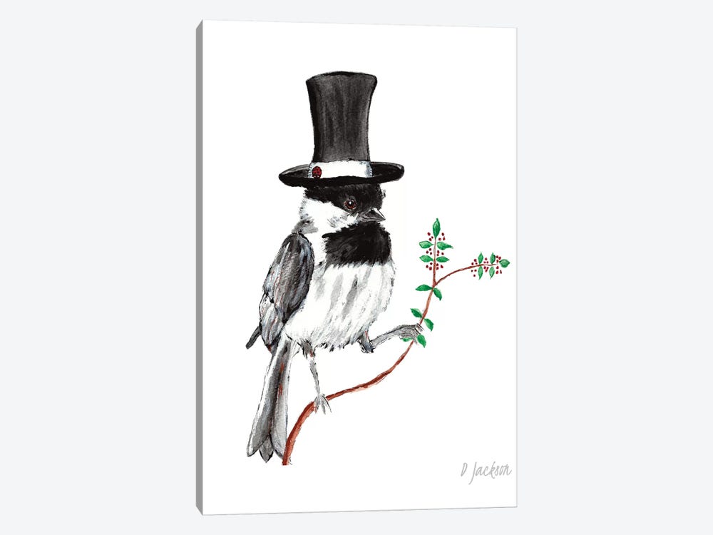Whimsical Chickadee In Top Hat by Dawn Jackson 1-piece Canvas Print
