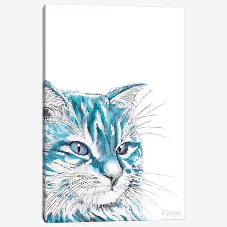 Aqua Blue Cat Canvas Print #DJA31} by Dawn Jackson Canvas Print