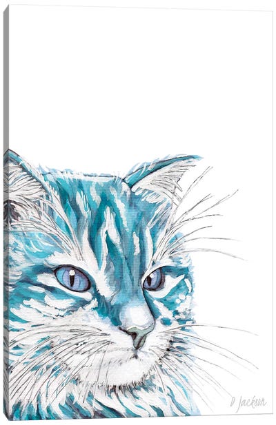 Aqua Blue Cat Canvas Art Print - Dawn Jackson