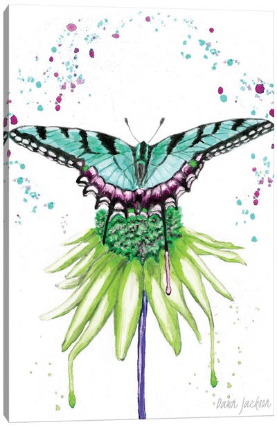 Aqua Boho Butterfly Canvas Art Print - Dawn Jackson