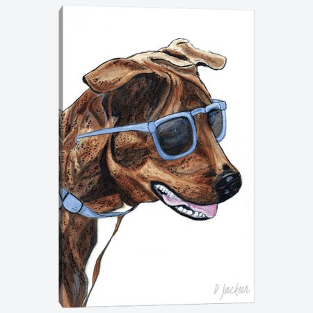 Brindle Dog In Sunglasses Canvas Print #DJA43} by Dawn Jackson Canvas Artwork