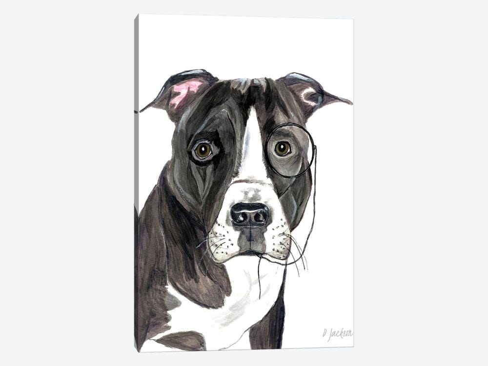 Black And White Pitbull With Monacle by Dawn Jackson 1-piece Canvas Art