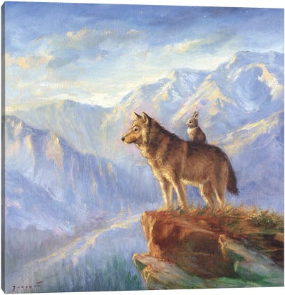 Isabella And The Wolf Canvas Art Print - Rabbit Art
