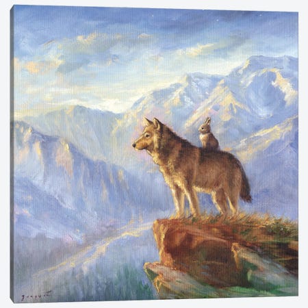 Isabella And The Wolf Canvas Print #DJQ11} by David Joaquin Canvas Art Print
