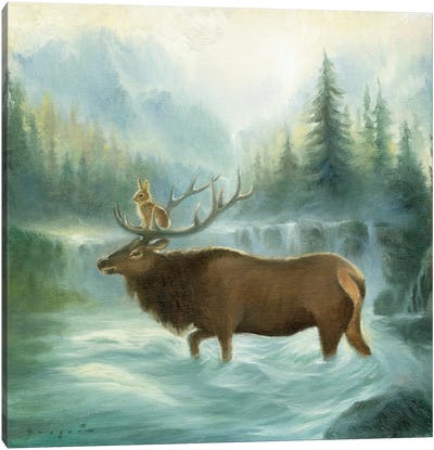 Isabella And The Elk Canvas Art Print - David Joaquin