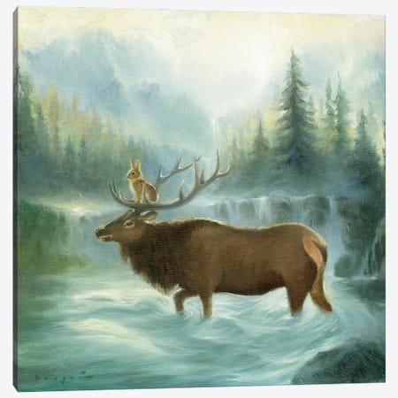 Isabella And The Elk Canvas Print #DJQ13} by David Joaquin Art Print