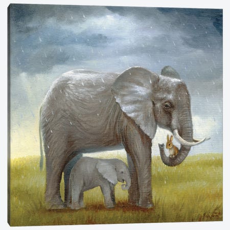 Isabella And The Elephant Canvas Print #DJQ14} by David Joaquin Canvas Art