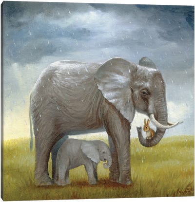 Isabella And The Elephant Canvas Art Print - Rain Art
