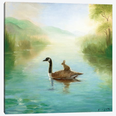 Isabella And The Goose Canvas Print #DJQ15} by David Joaquin Canvas Artwork