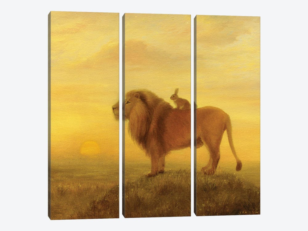 Isabella And The Lion by David Joaquin 3-piece Canvas Print