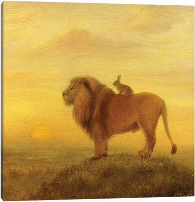 Isabella And The Lion Canvas Art Print - Rabbit Art