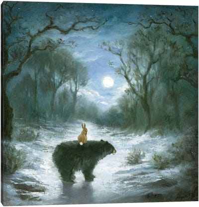 Isabella And The Bear Canvas Art Print - Wilderness Art