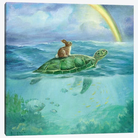 Isabella And The Turtle Canvas Print #DJQ21} by David Joaquin Canvas Artwork