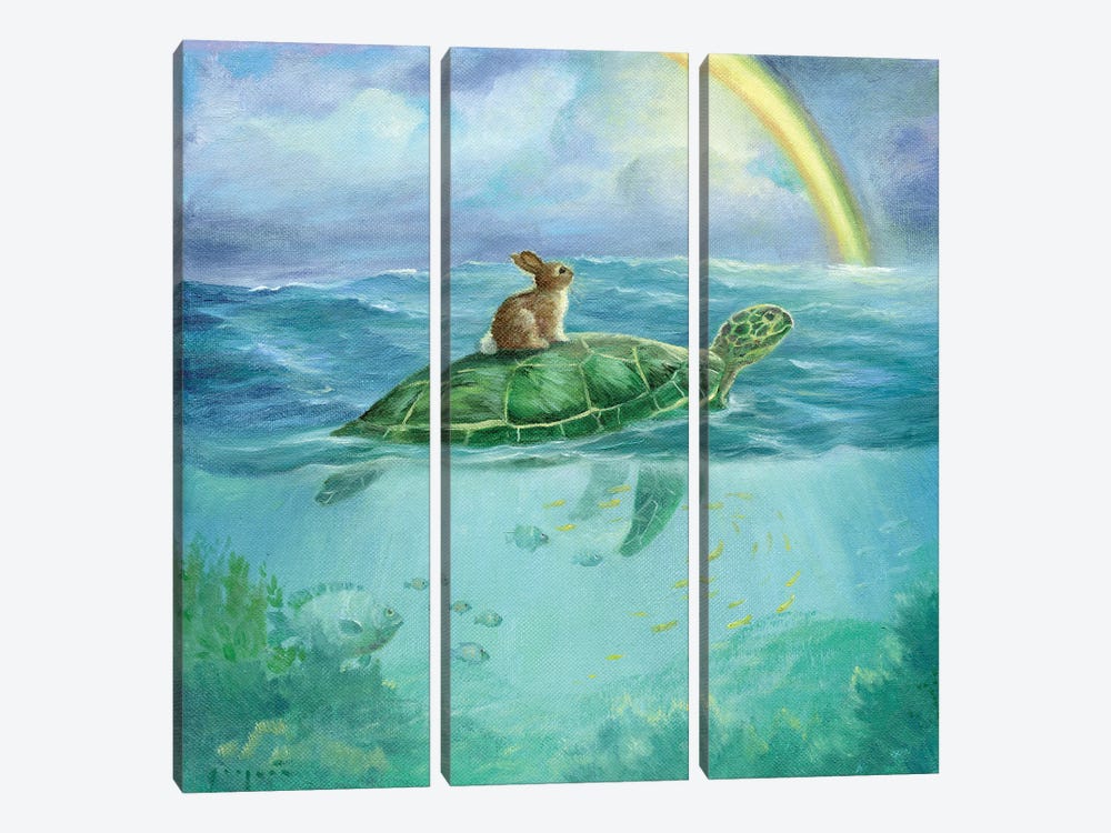 Isabella And The Turtle by David Joaquin 3-piece Canvas Art Print
