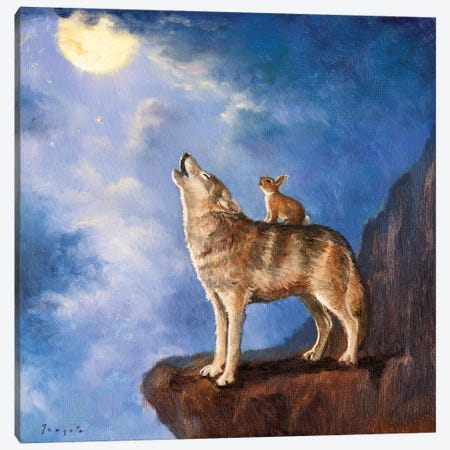 Isabella Sings With The Wolf Canvas Print #DJQ23} by David Joaquin Canvas Wall Art