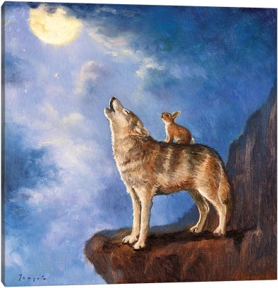 Isabella Sings With The Wolf Canvas Art Print - Wolf Art