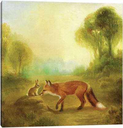 Isabella And The Fox Canvas Art Print - Golden Hour Animals