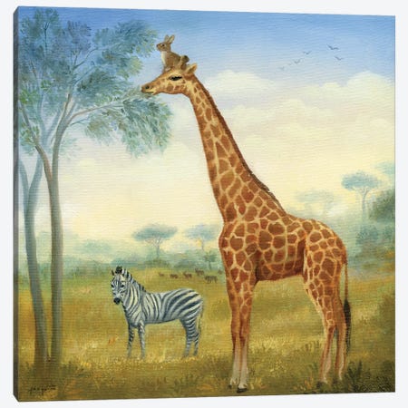 Isabella And The Giraffe Canvas Print #DJQ29} by David Joaquin Canvas Wall Art