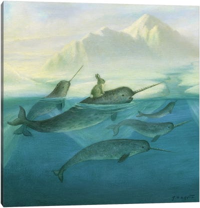 Isabella And The Narwhals Canvas Art Print - Glacier & Iceberg Art