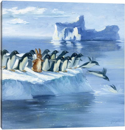 Isabella And The Penguins Canvas Art Print - Glacier & Iceberg Art