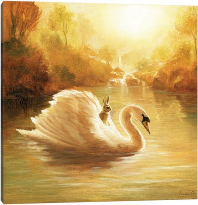 Isabella And The Swan Canvas Art Print - Art by Native American & Indigenous Artists