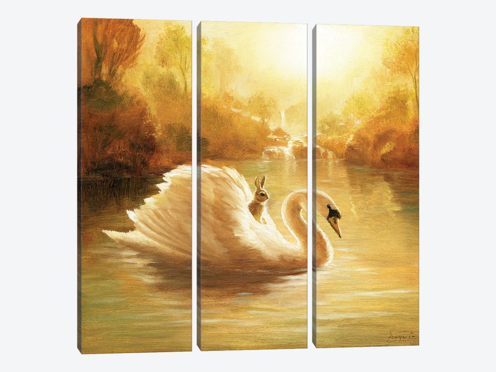 Isabella And The Swan by David Joaquin 3-piece Canvas Art Print