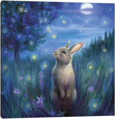 Isabella And The Fireflies Canvas Art Print - Rabbit Art
