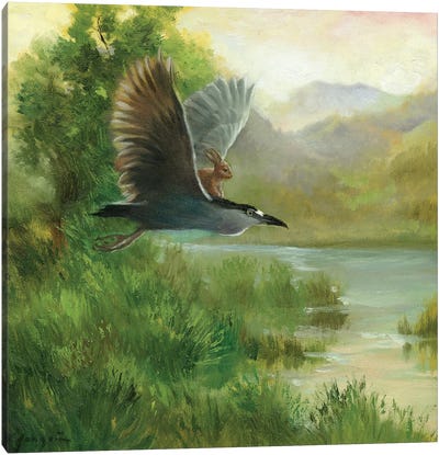Isabella And The Heron Canvas Art Print - Rabbit Art