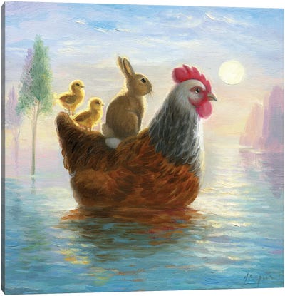 Isabella And The Flood Canvas Art Print - Chicken & Rooster Art