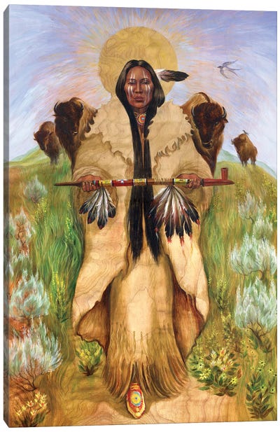 Sacred Homage To Vera  Drysdale Buffalo Woman Canvas Art Print - Art by Native American & Indigenous Artists