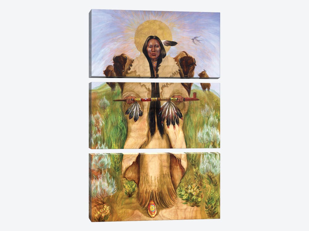 Sacred Homage To Vera  Drysdale Buffalo Woman by David Joaquin 3-piece Canvas Print
