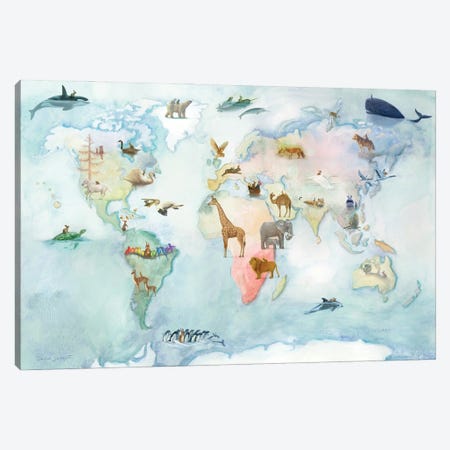 World Adventure Map Canvas Print #DJQ96} by David Joaquin Canvas Artwork
