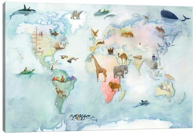 World Adventure Map Canvas Art Print - Kids Map Art