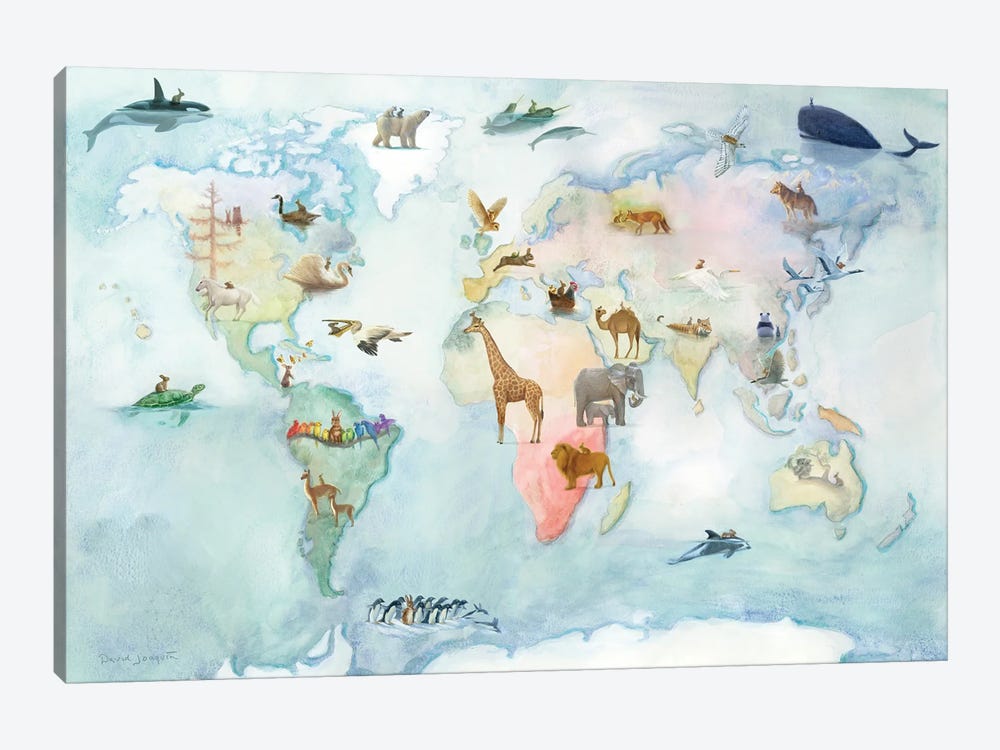 World Adventure Map by David Joaquin 1-piece Canvas Art Print