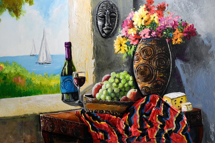 Wine, Flowers And Seascapes by DionJa'y wall art