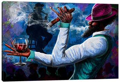 Cigars And Brandy Canvas Art Print - Art by Black Artists