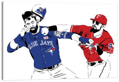 Rougned Odor Punching Jose Bautista Canvas Art Print - Baseball Art