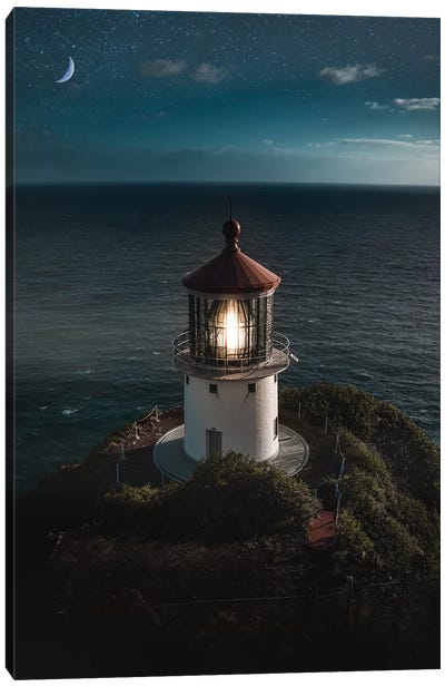 Lighthouse Night Canvas Art Print - Aerial Photography