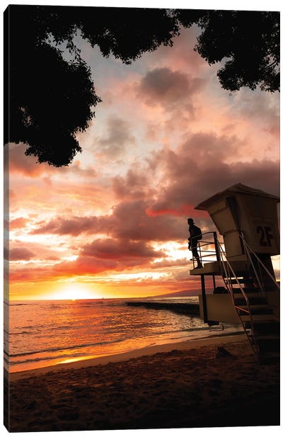 Waikiki Sunset Canvas Art Print - Honolulu Art