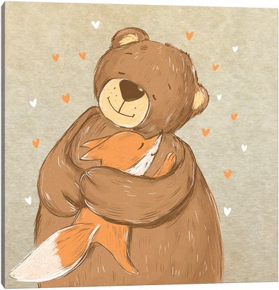 Warm Hugs Canvas Art Print - Brown Bear Art