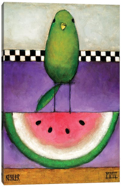 Watermelon Bird Canvas Art Print - Melon Art